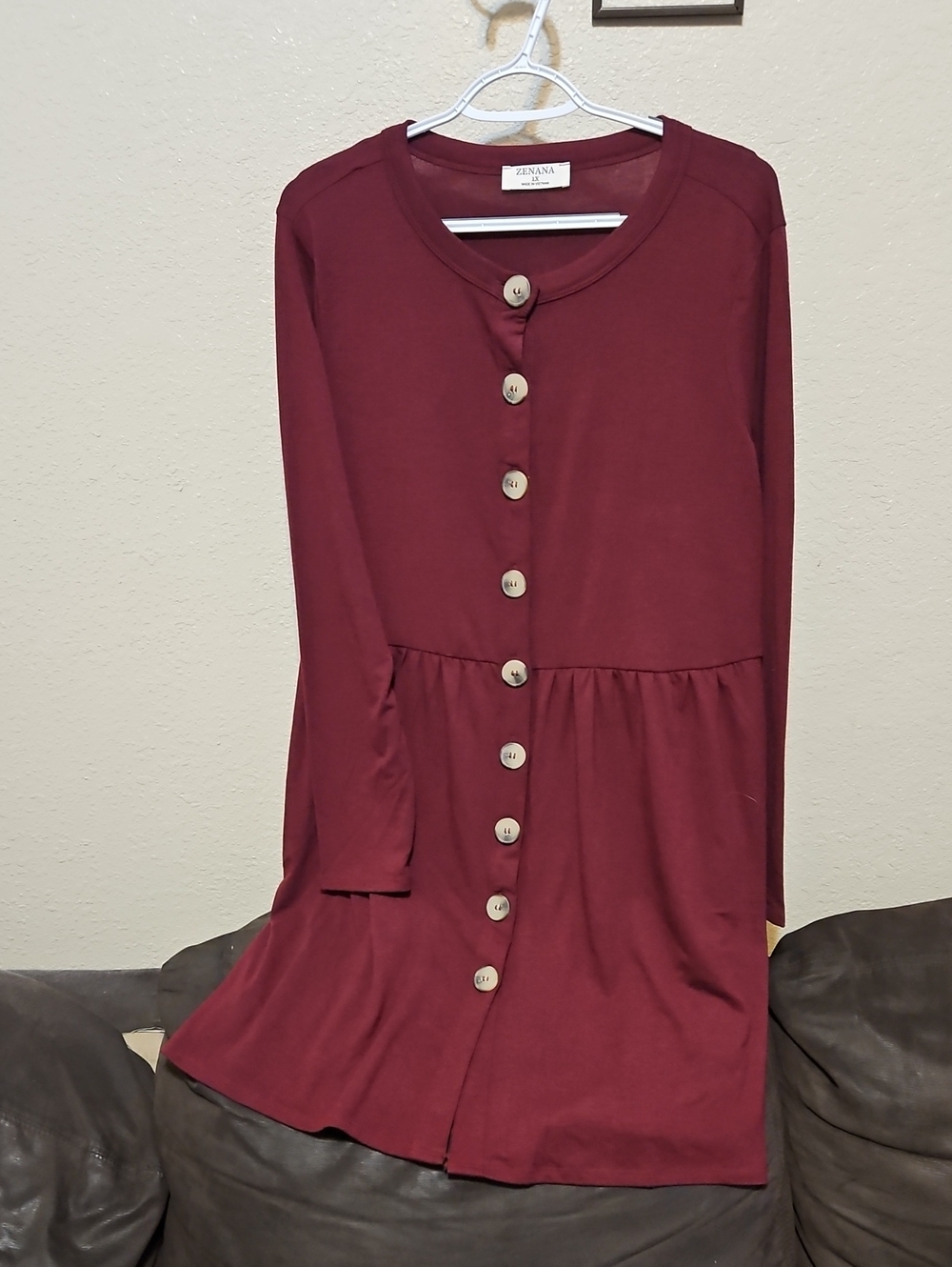 Zenana Outfitters Maroon Button-Front Midi Dress